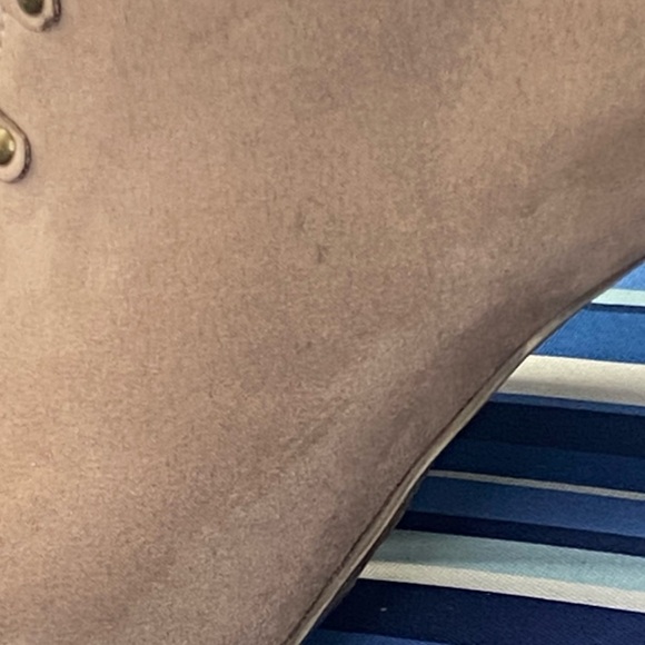 Light brown/beige suede like lace up open toe chunky high heel ankle booties - Picture 5 of 15